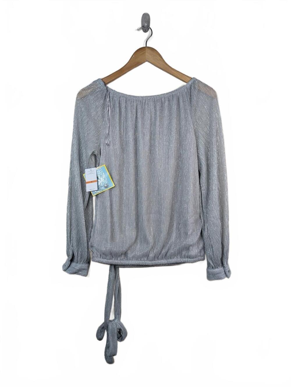 NWT CeCe Silver Shimmer Metallic Blouse Size Small